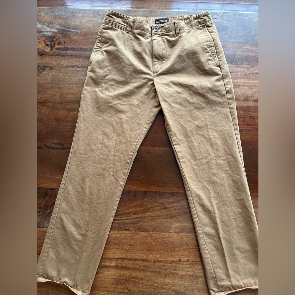 Alesbury Brown Relaxed Flat Front Chino Pants Mens 34x32 Cotton